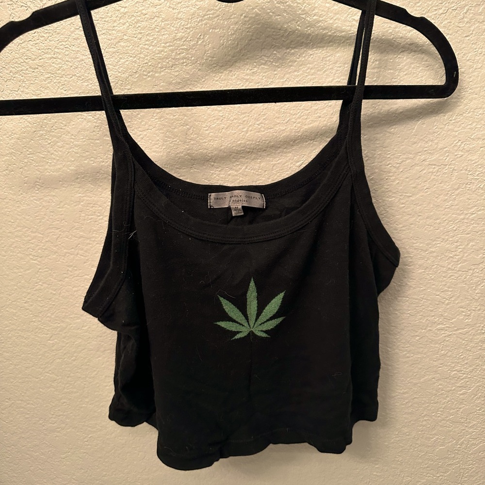 Urban Outfitters Black Weed Leaf Cropped Tank-Truly Madly Deeply